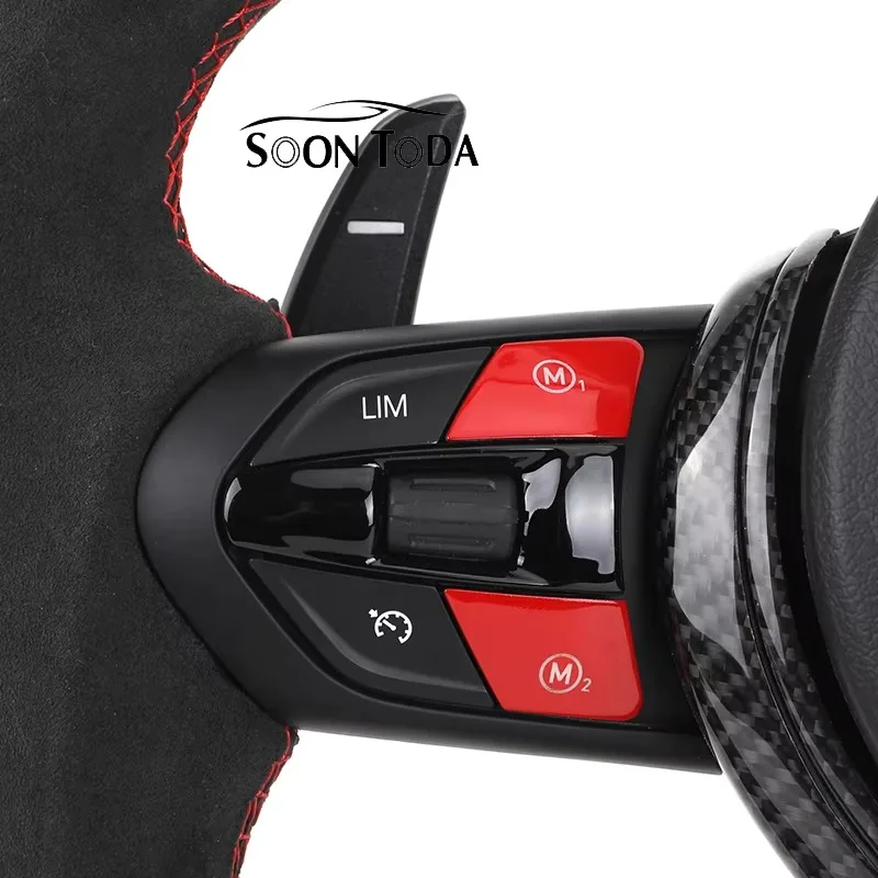 Red M1 M2 Button LED Half  Carbon Fiber Steering Wheel Fit F10 F15 F16 F20 F25 F30 F31 F34 F36 F82 E70 Sport Upgrade Wheel view 3