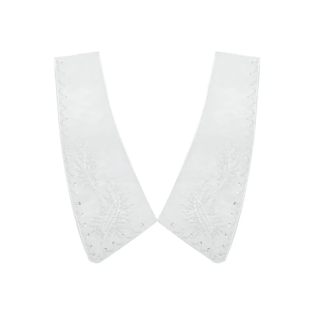 ปลอกคอผ้าลูกไม้ปักลายออร์แกนซ่าสำหรับผู้หญิง ปลอกคอปลอมแบบผูกเชือก ผ้าคลุมไหล่ ปลอกคอแบบติดกระดุมด้านหน้า สำหรับตกแต่งเสื้อผ้าและชุดเดรส