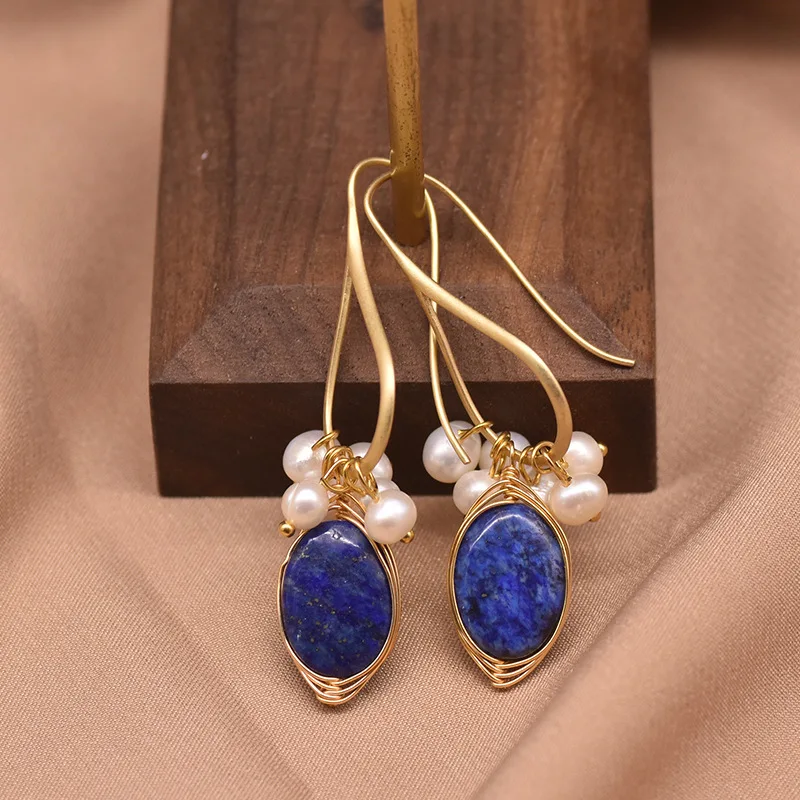 

Серьги HQ с пресноводным жемчугом для женщин, лазурит, медь, изысканные модные винтажные серьги-подвески, ювелирные аксессуары, подарки