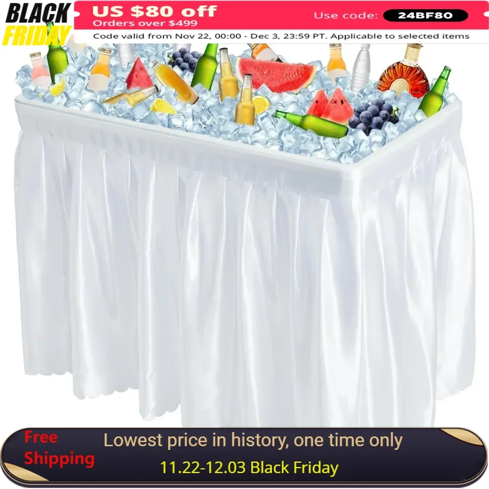 

Party Ice Cooler Table with Skirt, Chill Food Drink Beverage, Foldable Camping BBQ Outdoor Ice Cooler Table