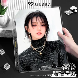 10pcs SINGBA A4 1pocket A5 2 Grid Card Sleeve Insert, Clear Loose-leaf Refills for A4 Binder Collect Celebrity Posters Acid Free