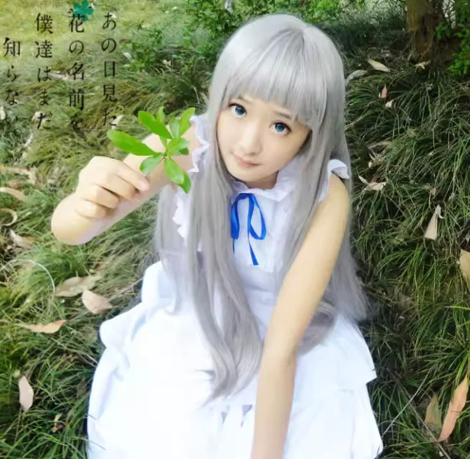 Anime Anohana Cosplay Menma Honma Meiko The Flower We Saw That Dayほんま めいこ Cute Halloween role playing costume and matching wig