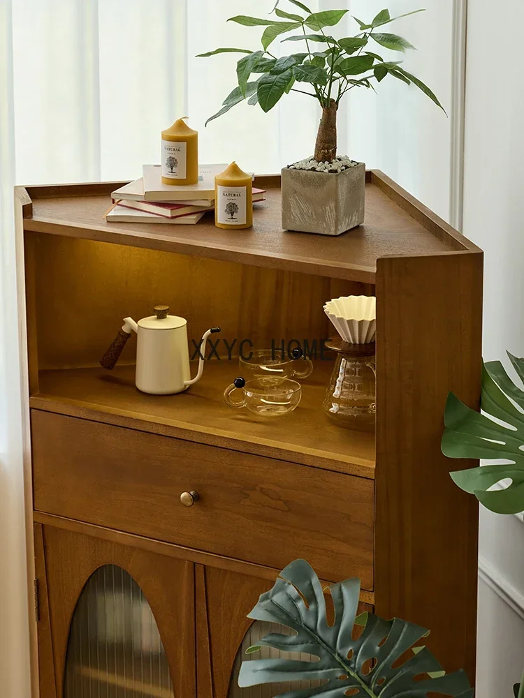 無垢材コーナーキャビネットホームリビングルームロッカーダイニングルームサイドボードキャビネットコーナー収納キャビネット