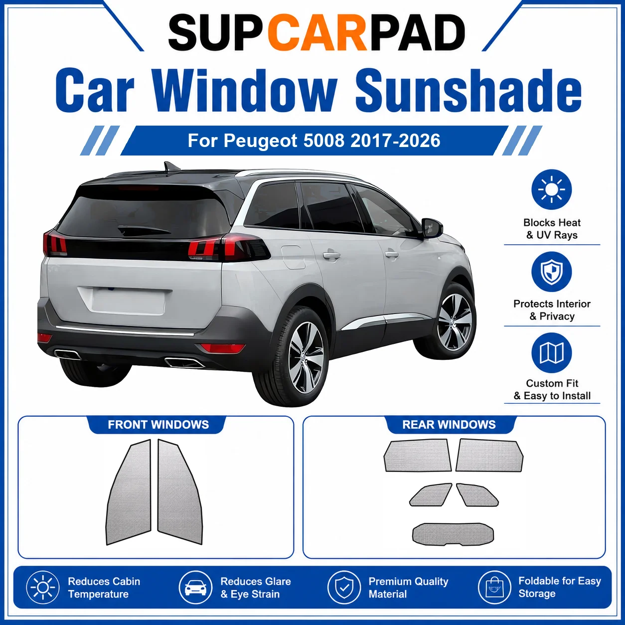 For Peugeot - Peugeot 5008 2017-2026 Full Set Car Window Sunshades UV Block Privacy Heat Insulated Foldable Car Curtain