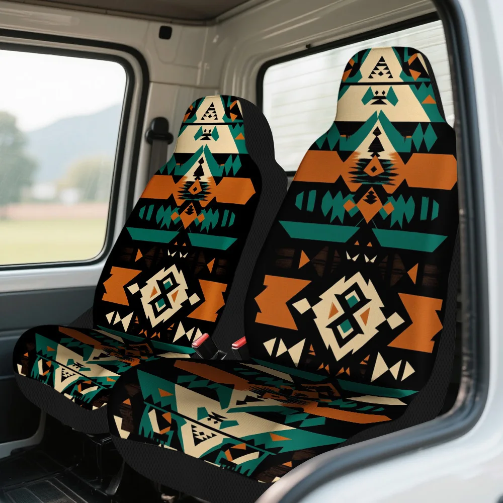 2pcs Geometric Tribal Art Print Car Seat Covers – Universal Fit For Cars, Trucks, Vans, And SUVs | Durable Protectors For Front