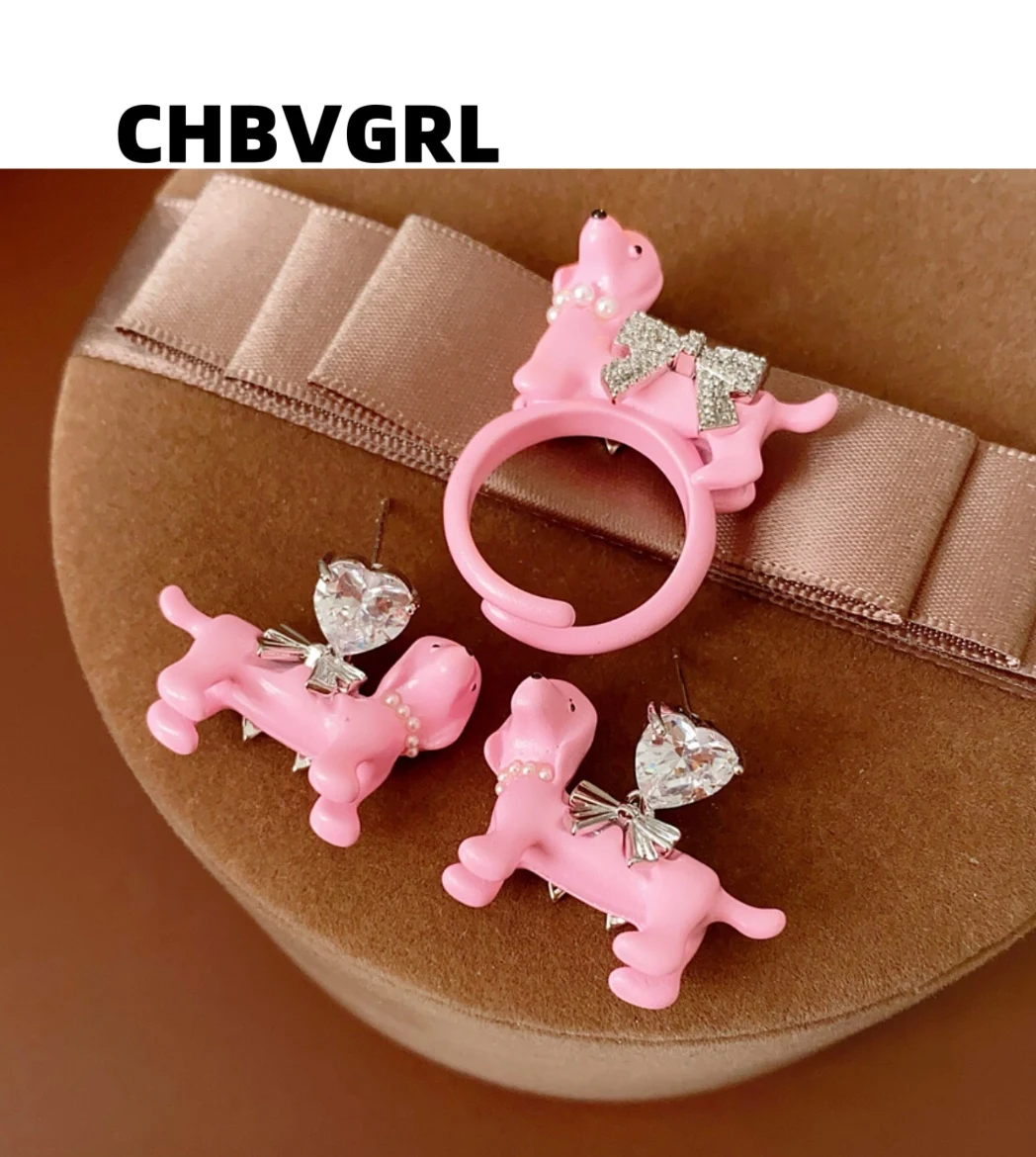 

Hot-selling sweet heart-shaped bow earrings and rings, luxurious and high-end set, elegant and versatile accessories