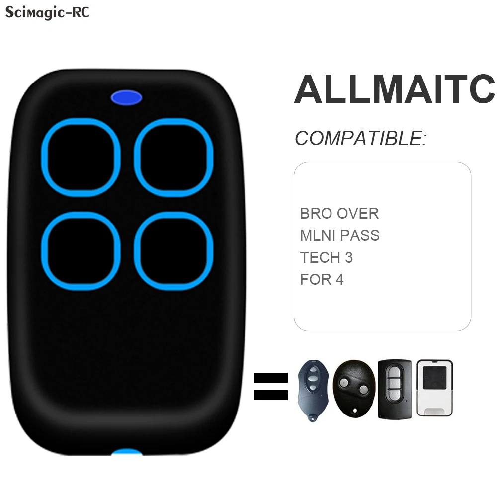 Multifrequency 280 to 868 Mhz Garage Remote Clone for ALLMATIC FOR4 TECH3 / BRO OVER / MINI PASS BRO1WN BRO 2WN BRO4WN RED 433