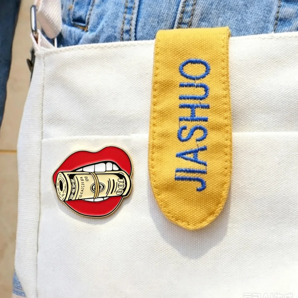 Red Lips With Money Roll Enamel Lapel Pin Brooch Cool Hip Hop Style Badge Backpack Clothing Decor Wholesale Jewelry Friend Gift