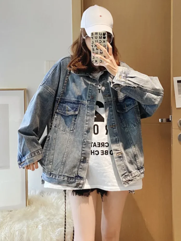 Do Old Vintage Denim Jackets Women\'s Outwear Spring Autumn 2023 New Korean Loose Letters Jeans Jacket Female Tops Streetwear