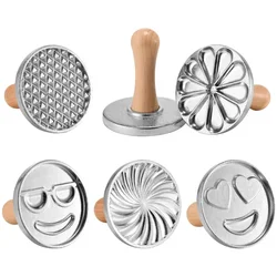 Cookie Cutter Aluminum Alloy Cookie Stamps with Wooden Handle Smile Heart Pattern DIY Hand Press Cookie Mold for Festival Party