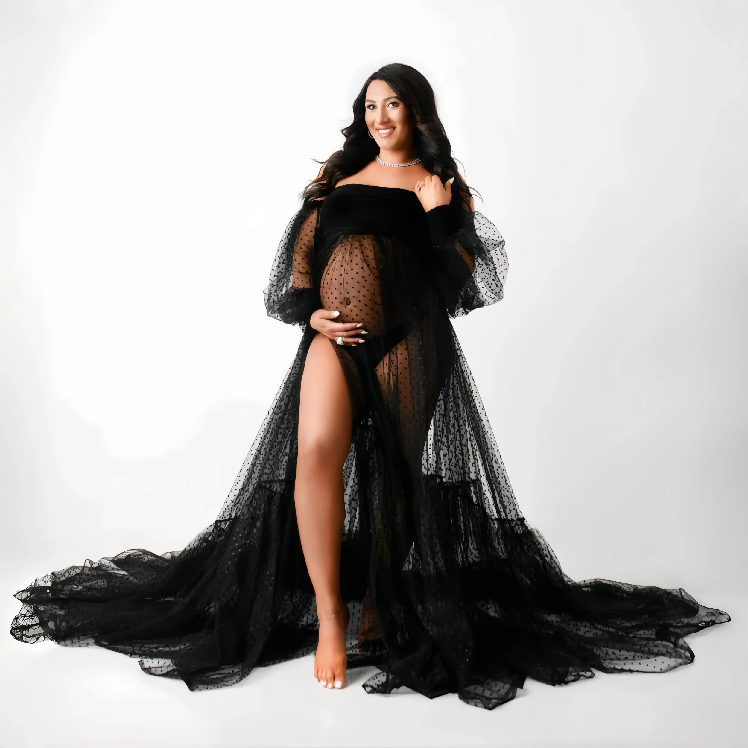 Summer Tulle Long Dress For Maternity Photography Props Pregnancy Photoshoot Outfit Dresses
