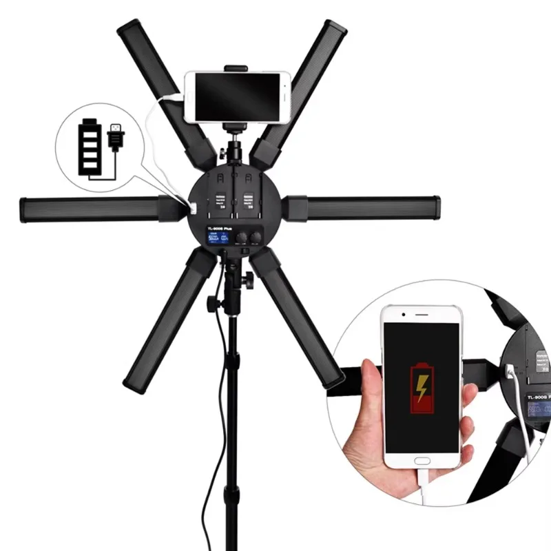 3200-5600K Star Light Lamp 6 Tubes Led Ring Light with Tripod for Camera Phone Video
