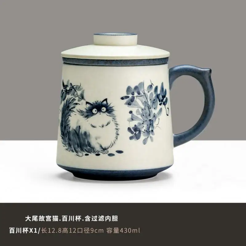 

Китайская фарфоровая чайная чашка Цзиндэчжэнь, керамические кружки, 350 мл, керамические кружки, 350 мл, ручная роспись, кошка, керамическая офисная чайная чашка с фильтром