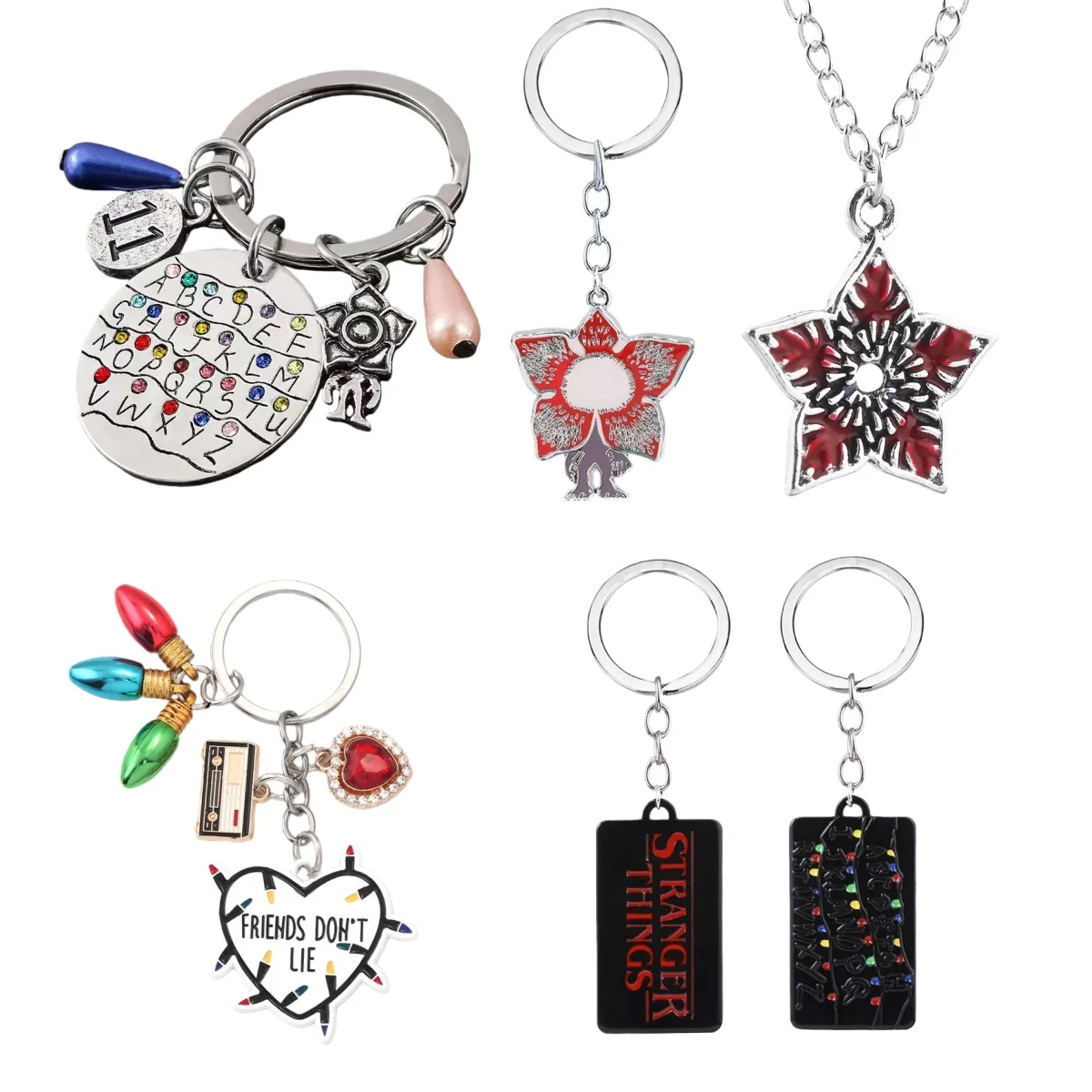 Nuevo Llavero de Metal con Diseño de Stranger Things, Anillo para Llaves de Coche, Colgante para Bolso, Pulsera, Collar, Conjunto de Joyería, Regalo Coleccionable y Elegante