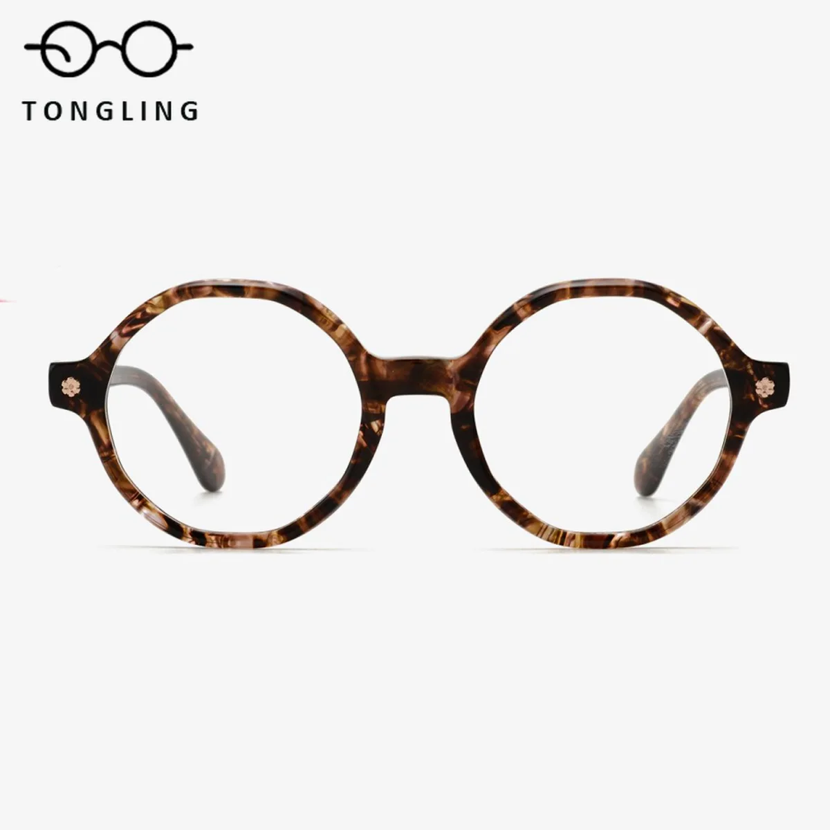 

New Fashionable High-Quality Handcrafted Women Nerdy Leopard Print Premium Acetate Retro Round Men Personalized Eyewear Frame