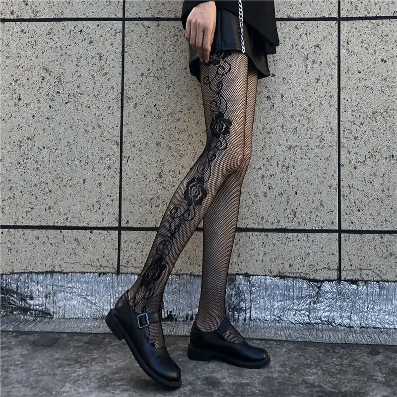 Damen Sexy Netzmuster Langer Strumpf Jacquard Strumpfhosen Strumpfhosen Seitenmuster Hochwertige Damenstrümpfe