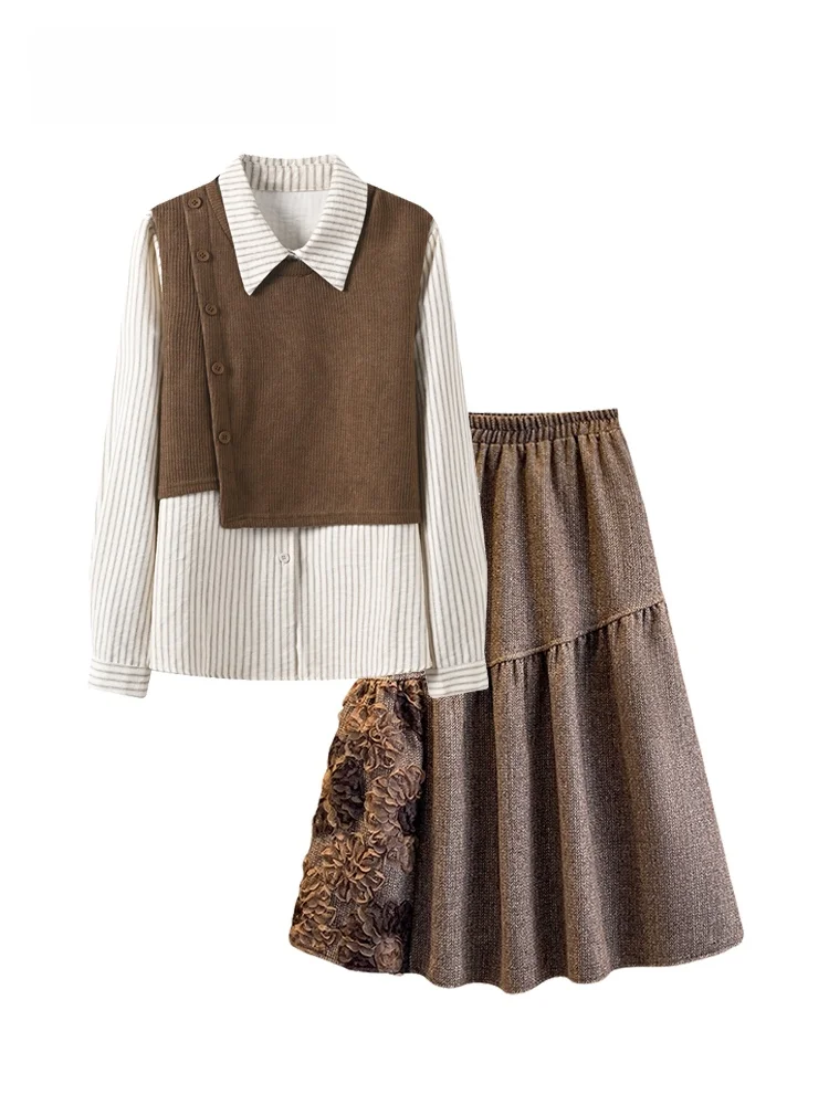 

plus Size Women's irt Skirt Set Autumn Winter Cotton Straight Leg Fit for Plump Sister Clete Outfit Trendy Casual Wear