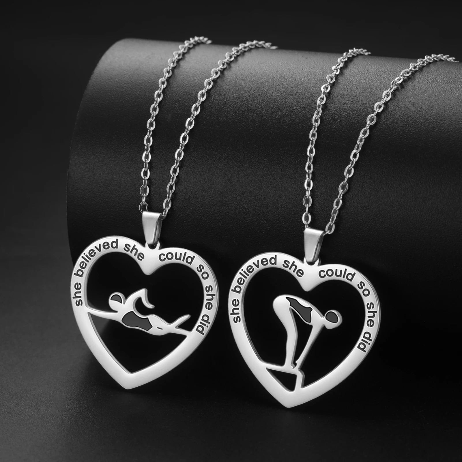 HIPEE Swimming Girl Necklace for Women Stainless Steel  Sport Pendant Necklaces Jewelry