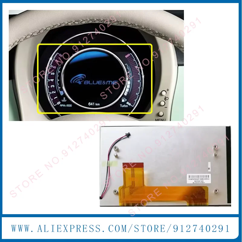 Original 7'' Inch LCD Display Screen For Fiat 500 Abarth 500, 595 695 Instrument Clusters LCD Colour Display Replacement