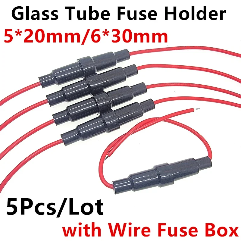 

5PCS 5*20MM 6mm*30mm Glass Tube Fuse Holder Screw Type Quick Blow 5X20MM Fuse, 6X30 with Wire 250V Car Fuse Box Fuse tube holder