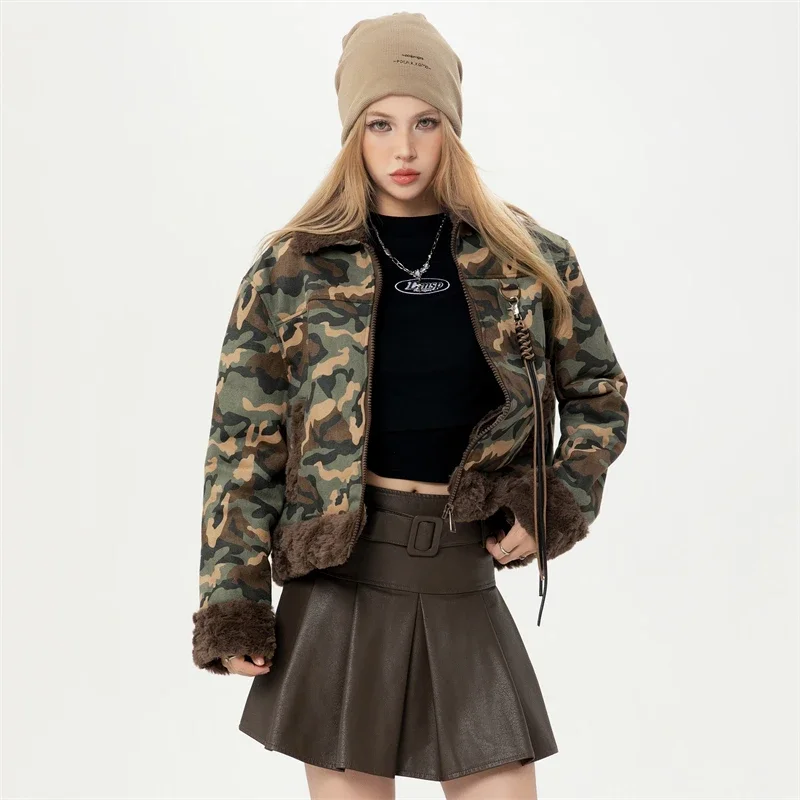 Winter Coats Woman 2024 New Women\'s Winter Short Padded Jacket Camouflage Cropped Berber Fleece Winter Jackets for Women Offers