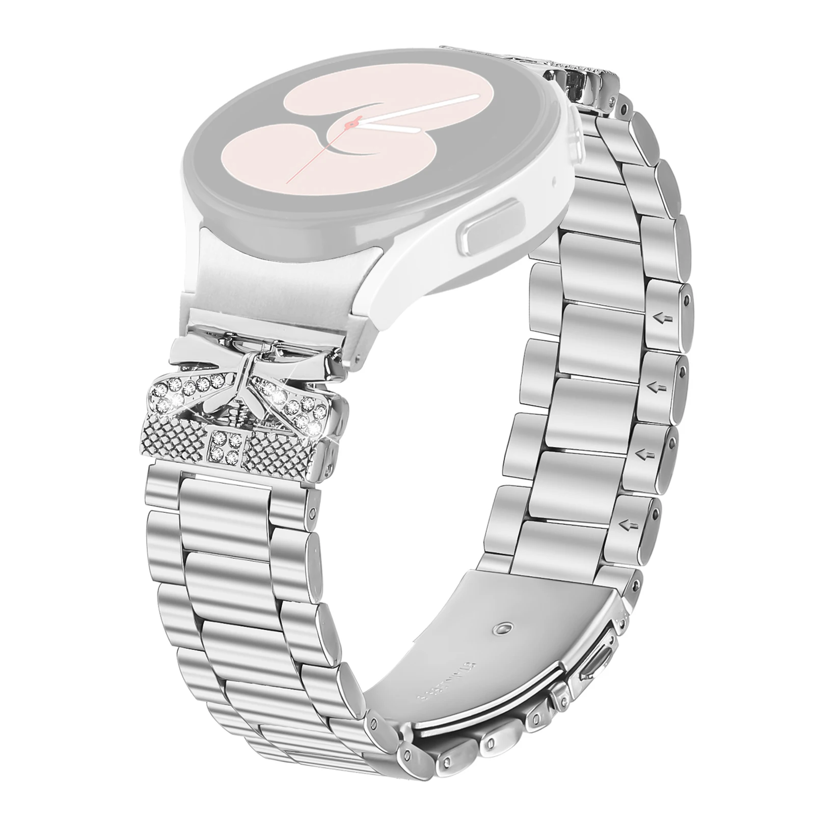 

Metal Strap with Quick Release Connector for Samsung Galaxy Watch7 44mm / 40mm Butterfly Rhinestones Decor Silver Watch Band