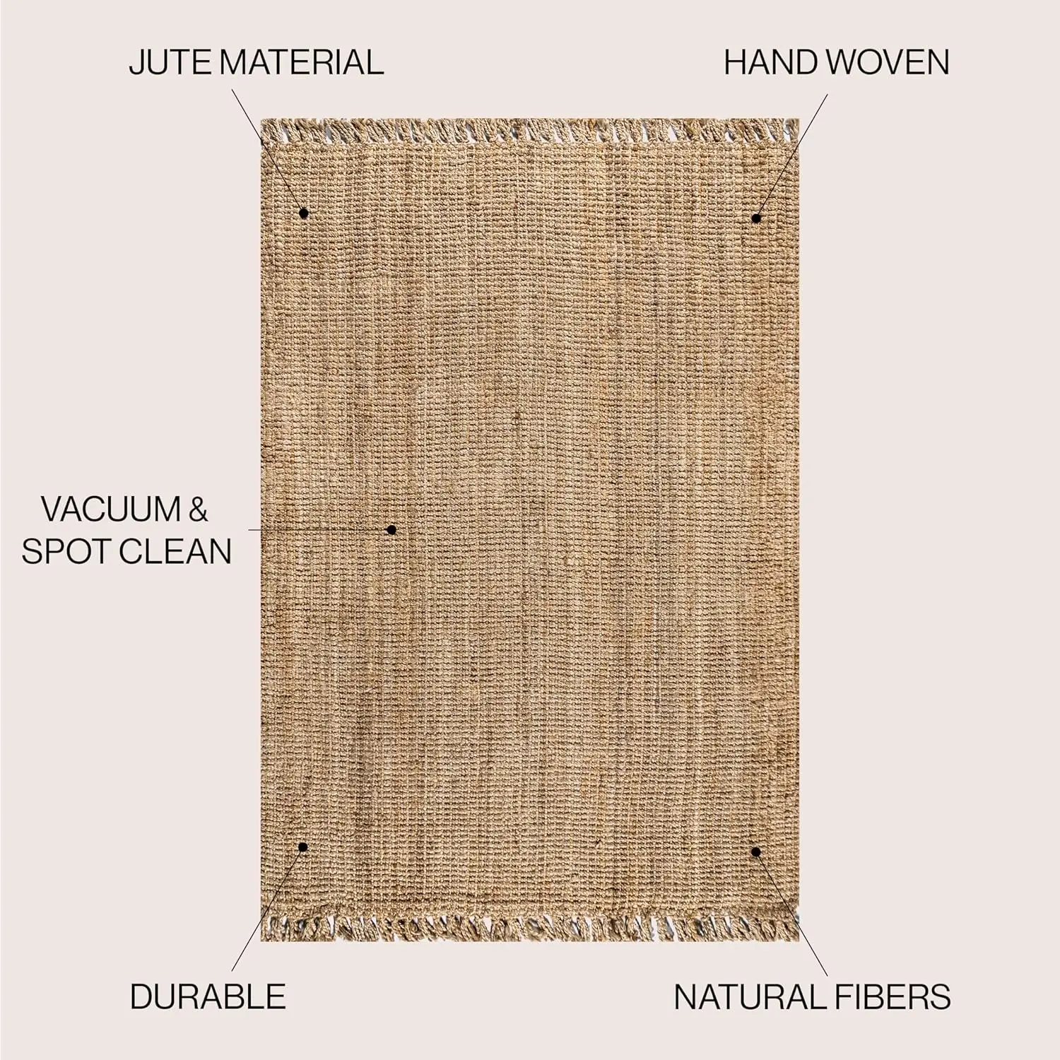 Pata Hand Woven Chunky Jute with Fringe Indoor Area -Rug Bohemian Farmhouse Easy -Cleaning Bedroom Kitchen