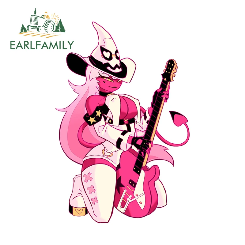 

EARLFAMILY Anime Devil Girl Playing Guitar NSFW Car Stickers Scratch Proof Sunscreen Refrigerator Windows Decal JDM Car Goods