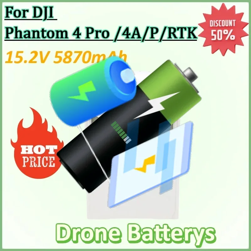 

15.2V 5870mAh for DJI Phantom 4 Pro Drone Battery Flight Time 30 Minutes Phantom 4/4 Advanced/4 Pro V2.0 Series Accessories