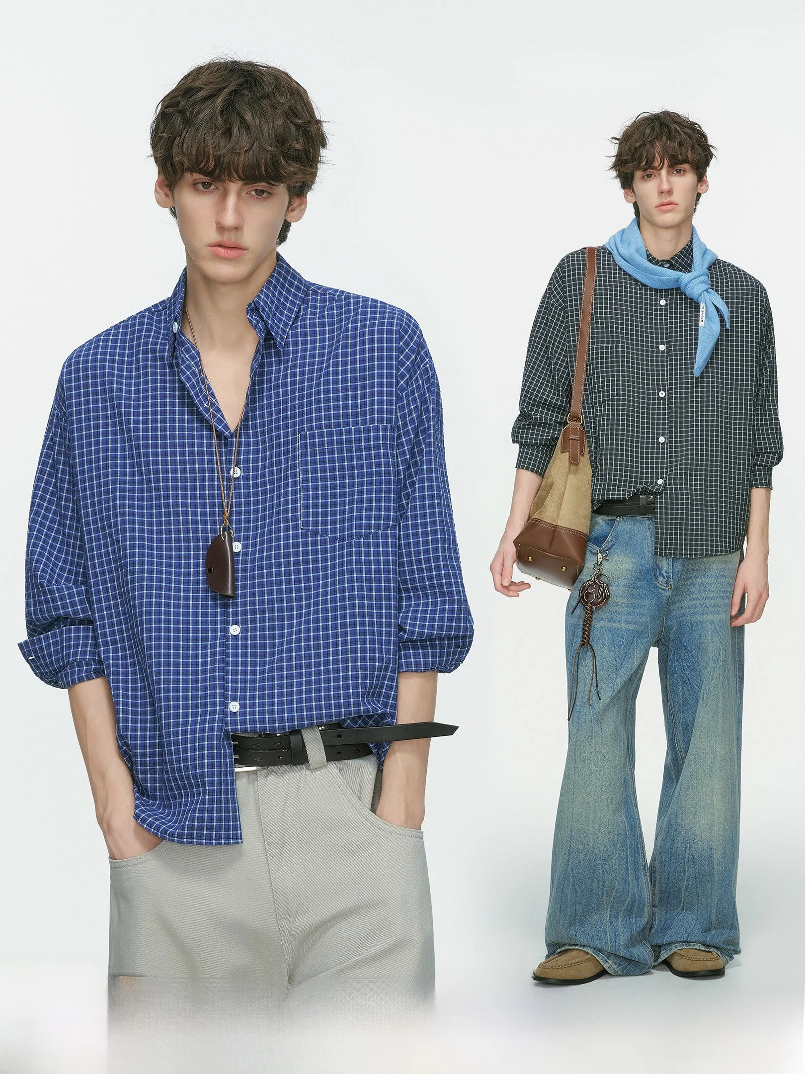 

Dream Made American Style Long Sleeve Blue Plaid Casual Shirt Thin Cotton Polyester Blend Spring Autumn Wear for Young Men