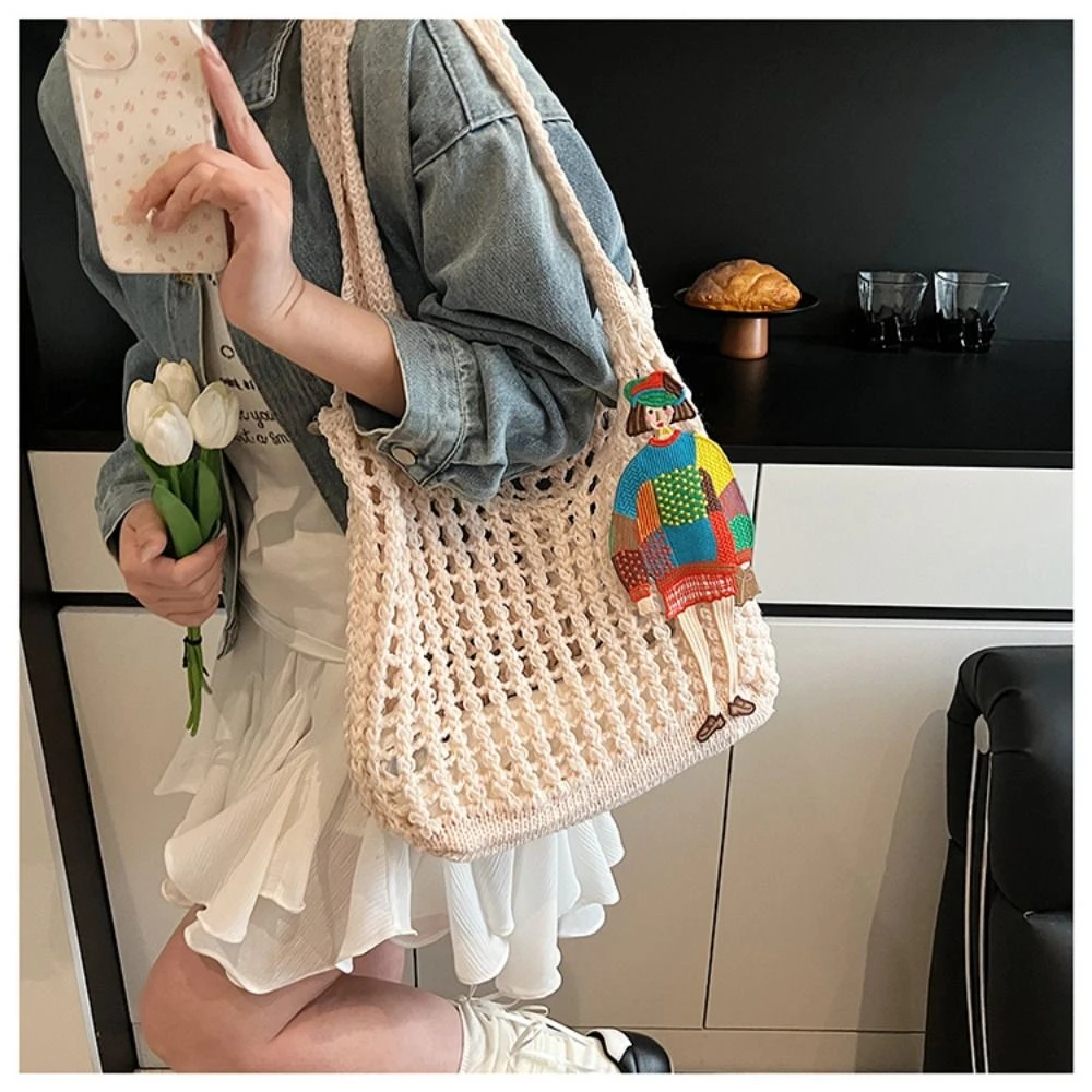 

Vintage Shoulder Bag Knitted Bag Hollowed Out Bohemian Weave Bag Storage Bag Large Capacity Crochet Tote Bag Girl