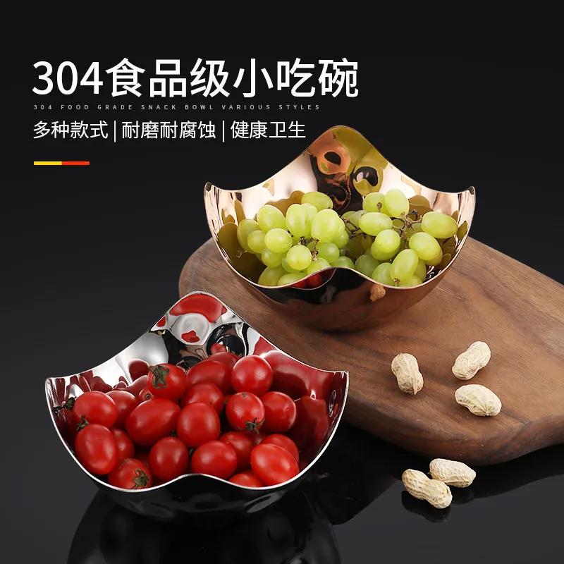 Stainless Steel Fruit Plate Hammer Printing Shape Hotel Buffet KTV Candy Sashimi Snack Nut Candy Plate Western Restaurant