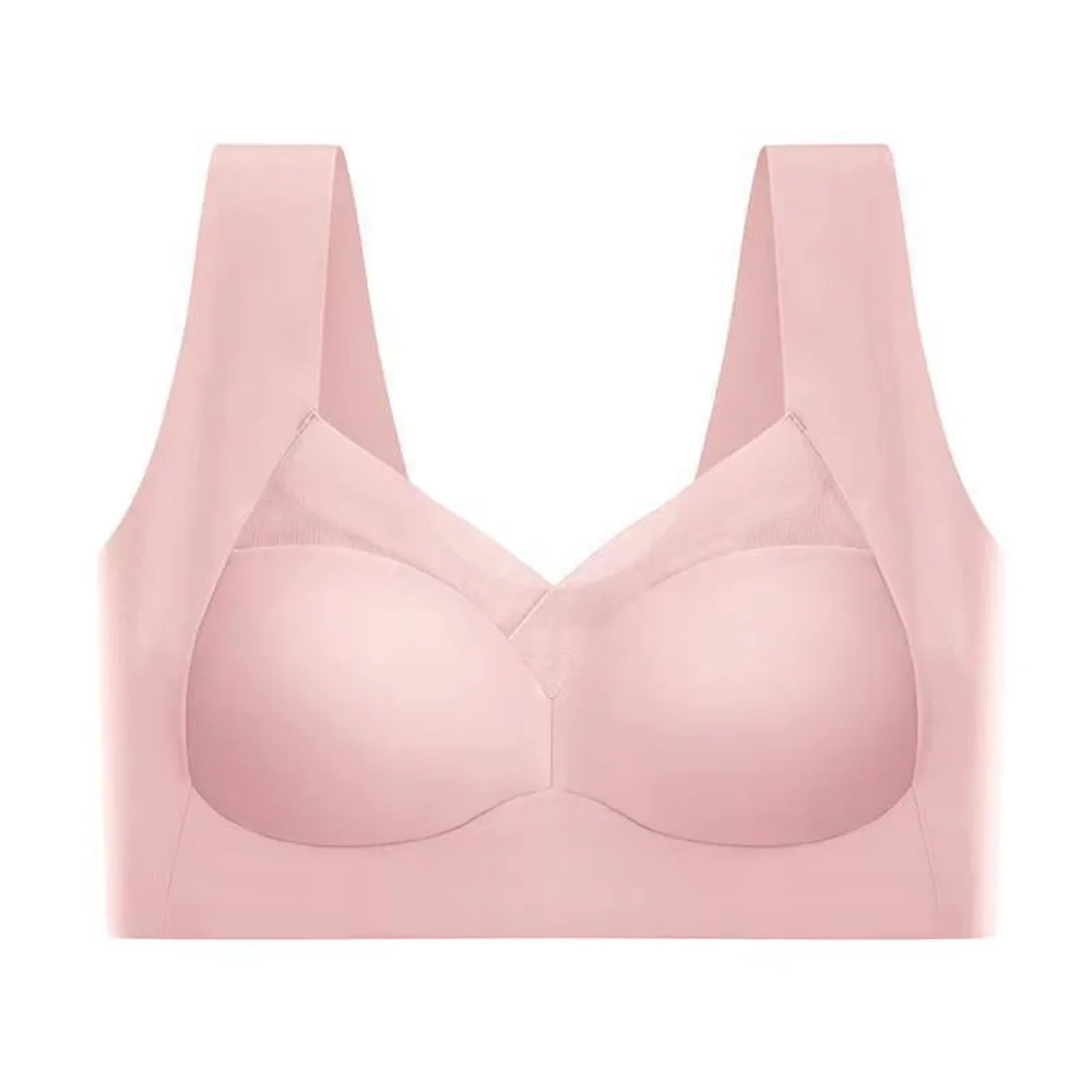 

Comfortable Ice Silk Wireless Deep V Bra Seamless No Trace Brassiere for Women Gathered Breasts Lingerie Push Up Bras Running