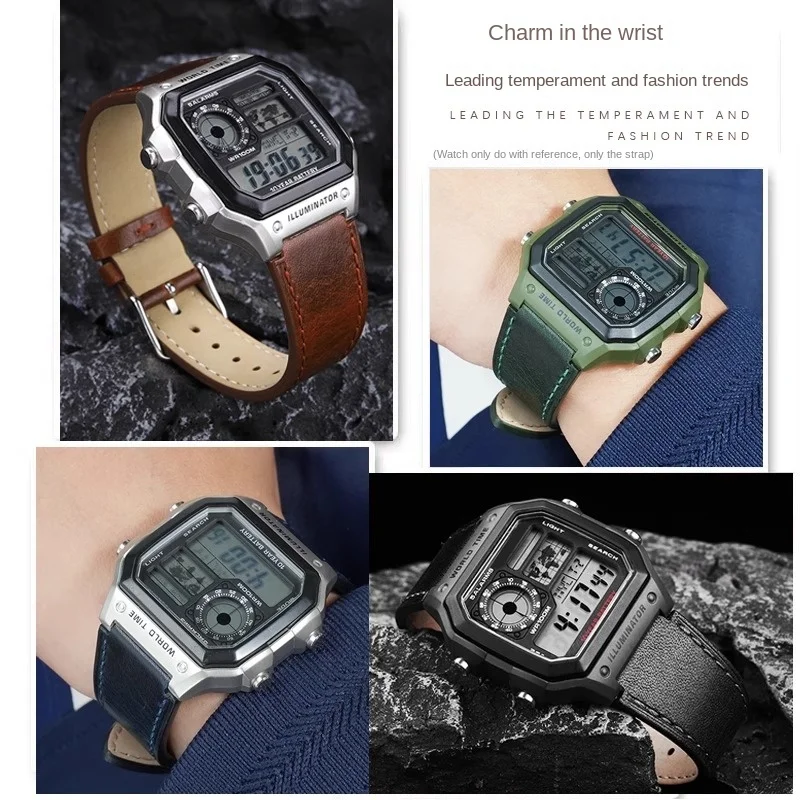24x18MM New Retro Cowhide Watchband For Casio 3299 AE1200WH  AE1300 Watch Convex End Wristband Vintage Small Square Watch Parts