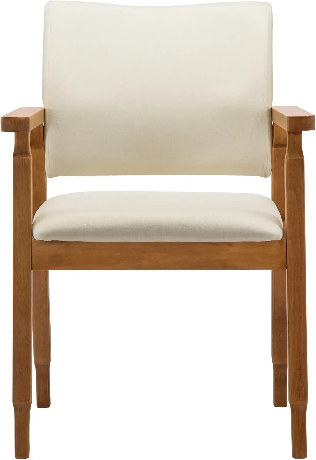 

%a Set of 2 Mid Century Modern Walnut Dining Chairs Wood Arm Beige Fabric Kitchen Cafe Living Room Decor Furniture