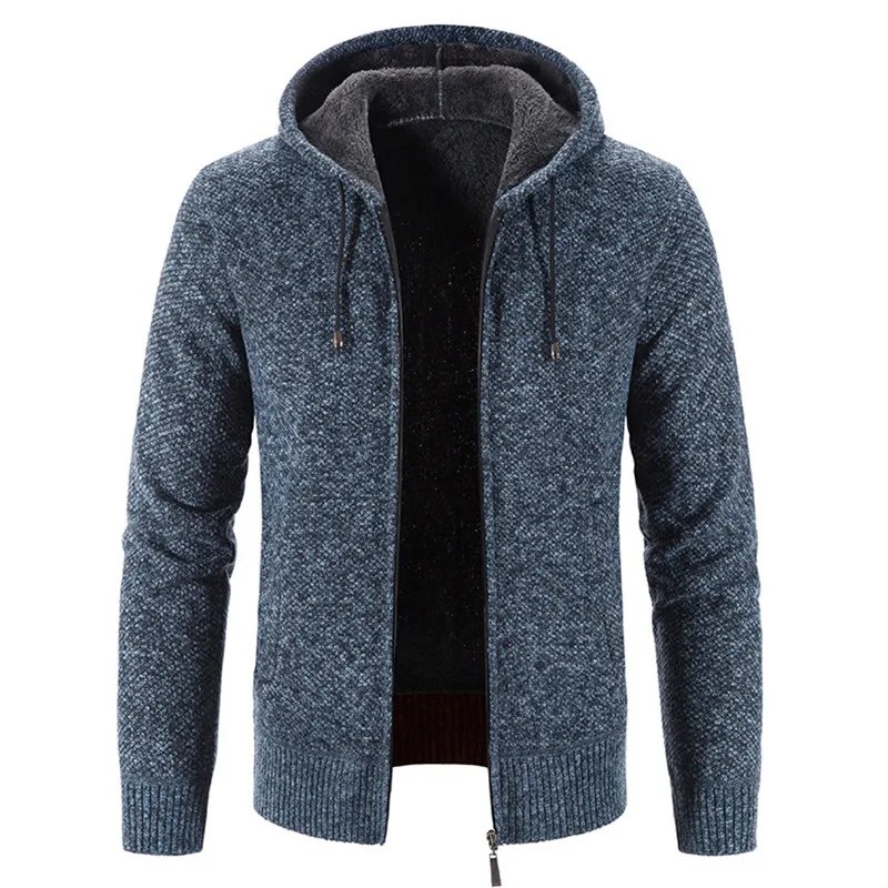 

2024 Winter Fleece Cardigan Men Hooded Sweater Coat Knitted Warm Solid Fashion Hooded Cargigan Jacket Mens Casual Knit Coat Men