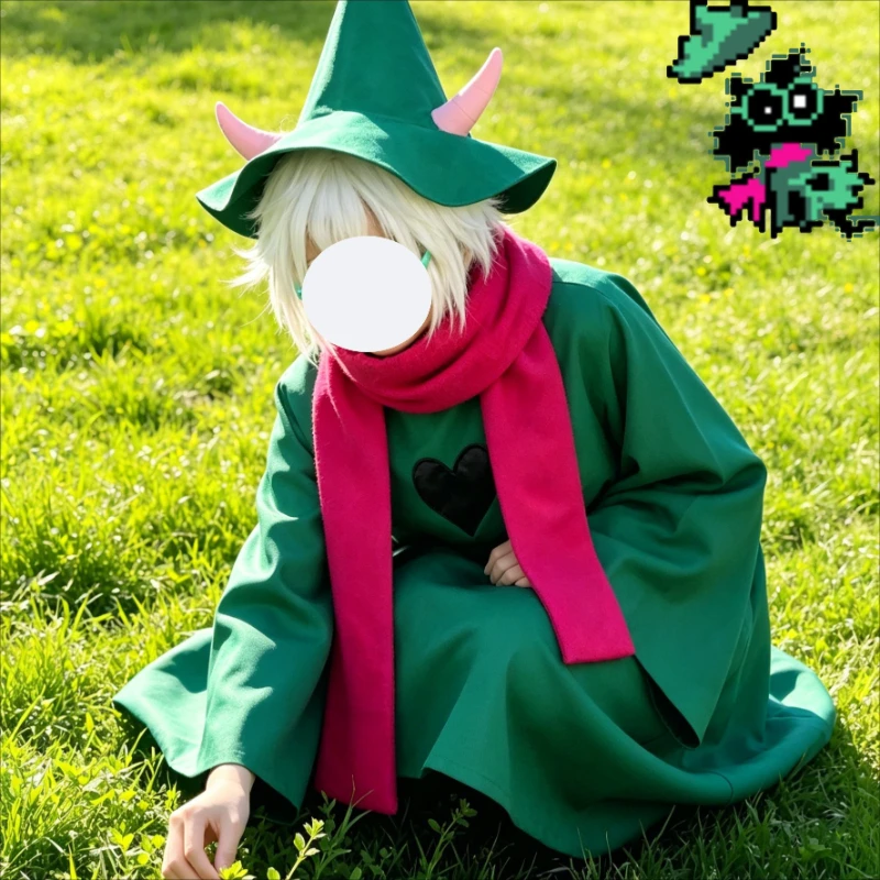 Deltarune Ralsei Cosplay Costume Green Cloak Cape Wizard Hat Scarf Cosplay Accessory Set Halloween Anime Game Cos Outfit