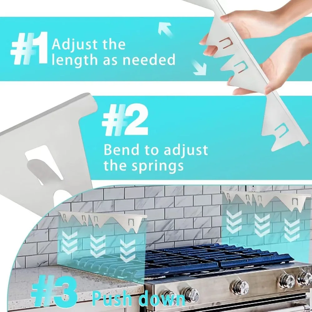 2 Pairs Stainless Steel Stove Gap Covers Silver Adjustable Length Stove Gap Guards Easy Clean Heat Resistant