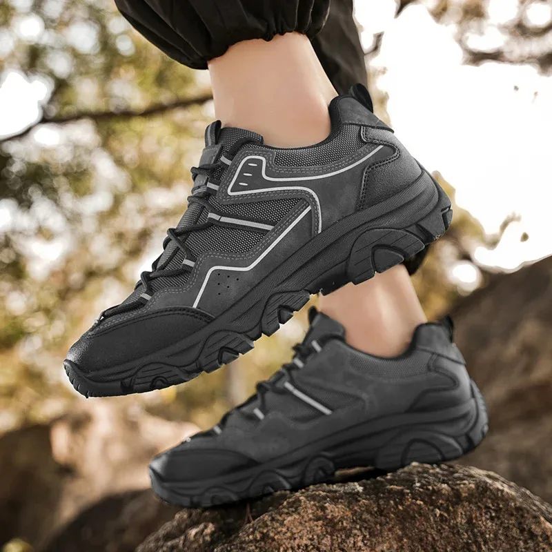 أحذية المشي لمسافات طويلة باللون البني للرجال، أحذية رياضية قابلة للتنفس وغير قابلة للانزلاق، للرياضات الخارجية، والتخييم، والصيد، والمشي.