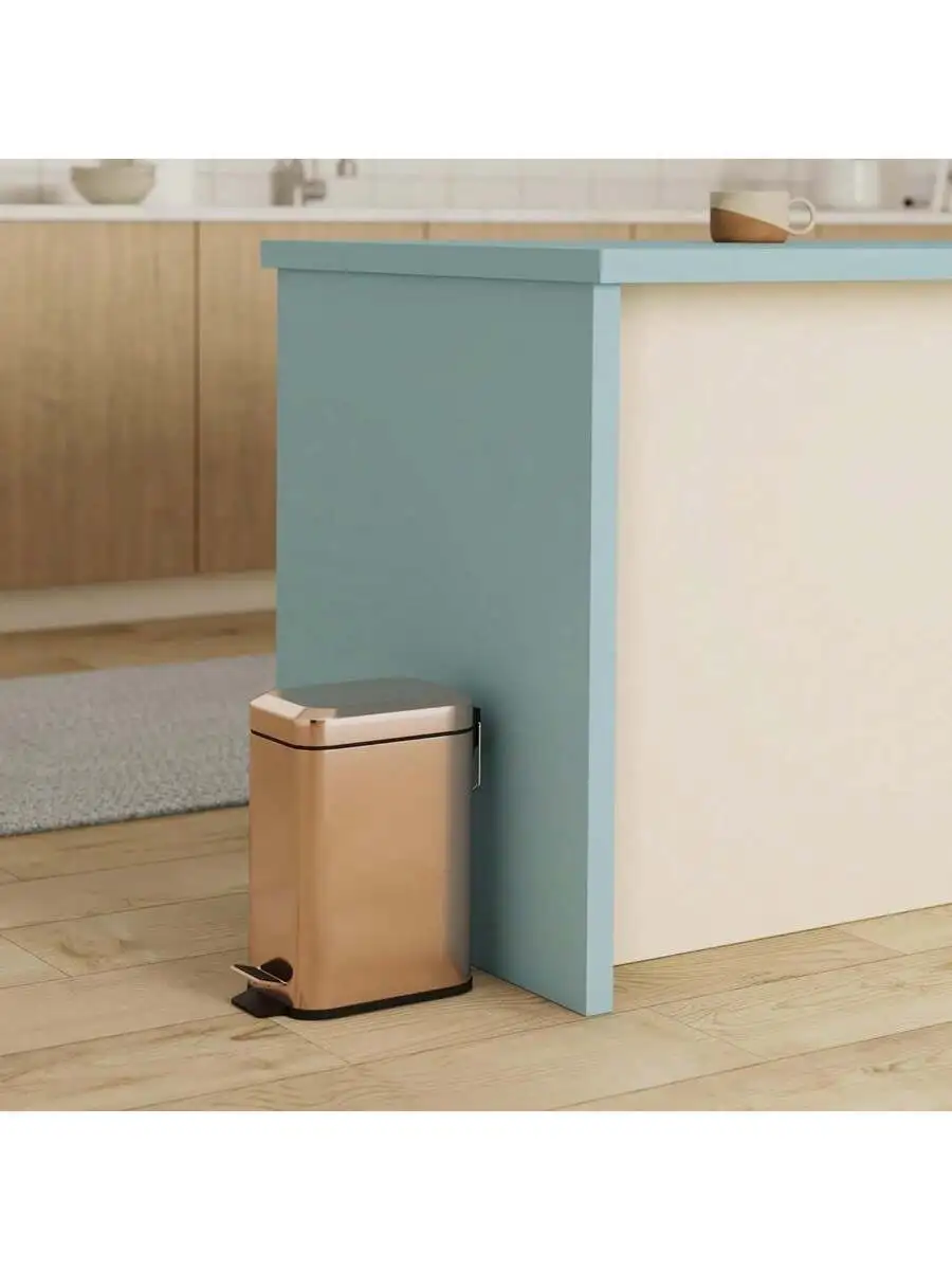 

Soft Close Slim Trash Can 1.6 Gallon With Anti-Slip Liner And Lid For Kitchen Bathroom Bedroom Rose Gold