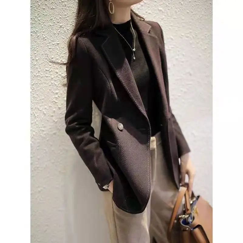 

UNXX Women's Woolen Blazer Coat 2022 New Autumn Winter Women's Clothing Vintage Professional Classy Small Suit Coat Outer Layer