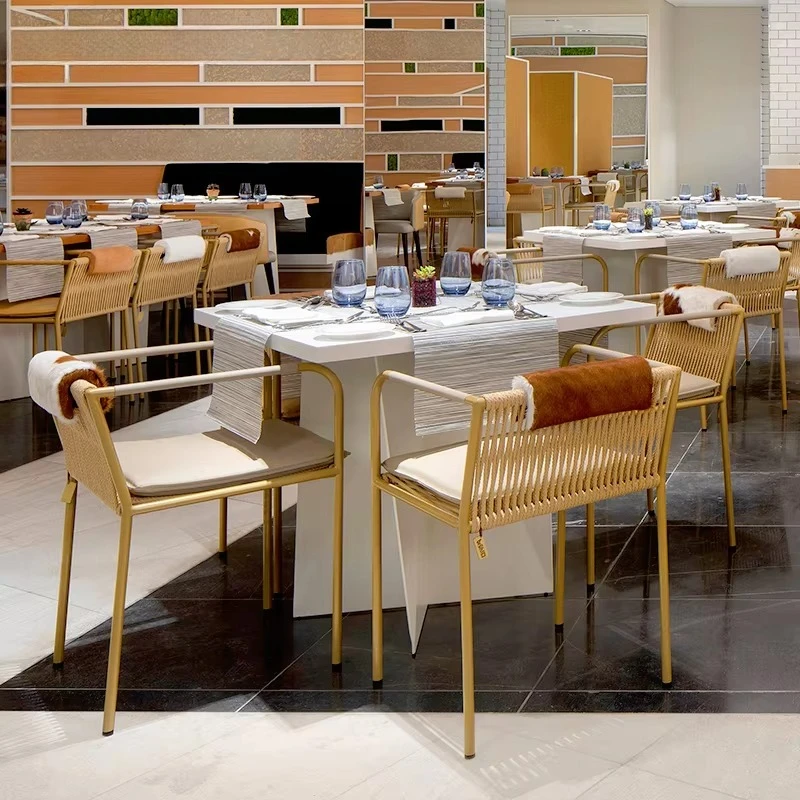 JEILI Commercial Restaurant Big End Furniture Morden Woven Rope Chair White Panel Base Table Combo for Hotel Project