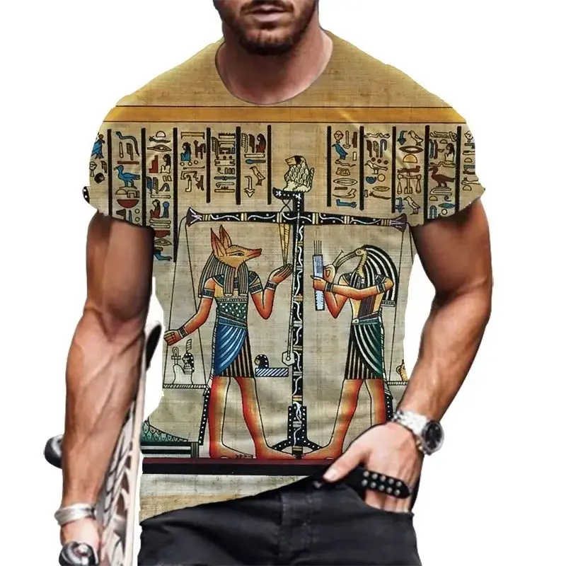 Summer Men\'s Harajuku Vintage Egyptian Elements Printed 3d Printed T-Shirt Fashion Breathable Plus Size O Neck Short Sleeve