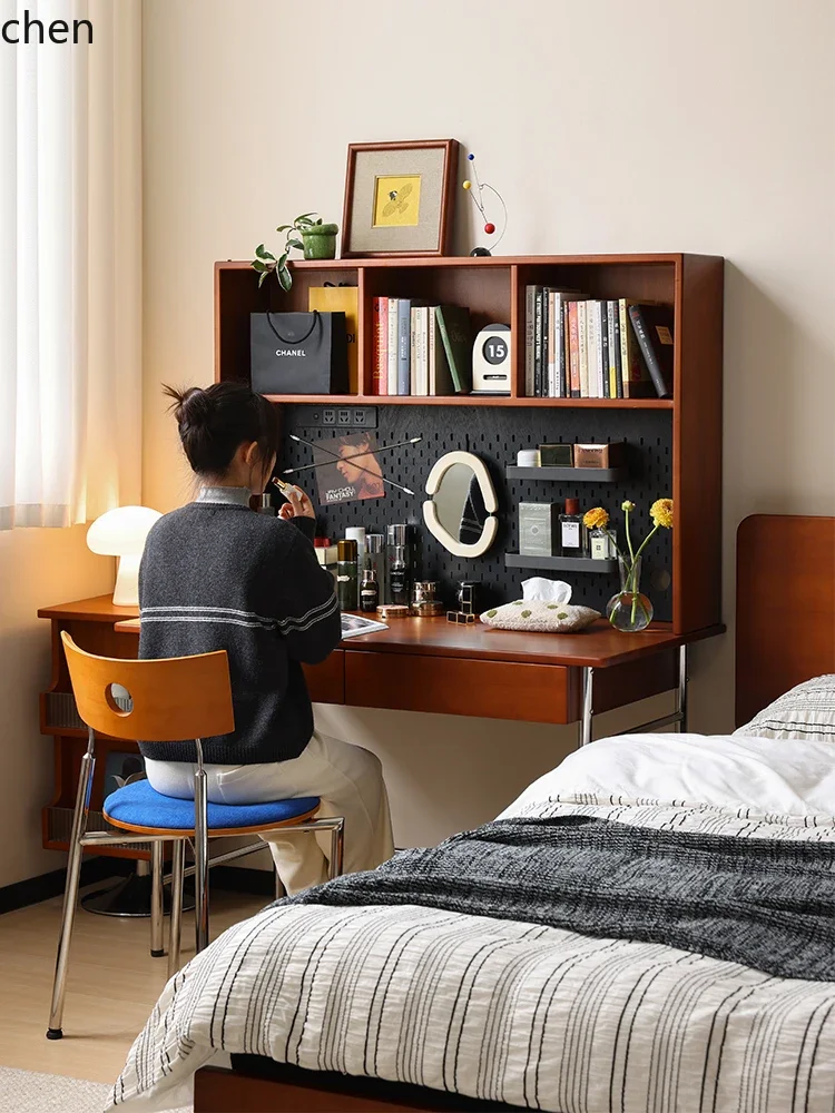DSAZML solid wood desk bookshelf integrated small apartment retro multi-functional home computer desk