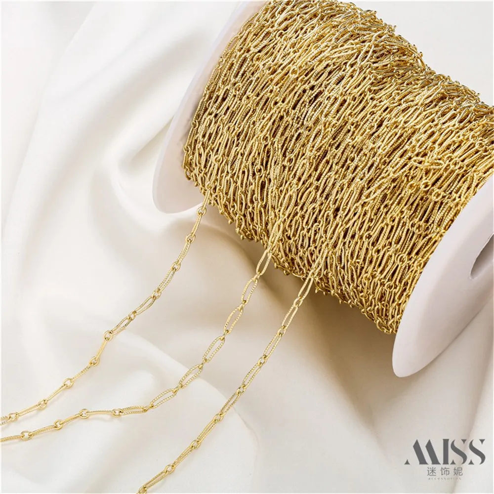 

14K Gold-wrapped Embossed Surface Long O Chain Loose Chain DIY Extension Chain Handmade Bracelet Necklace Jewelry Accessories