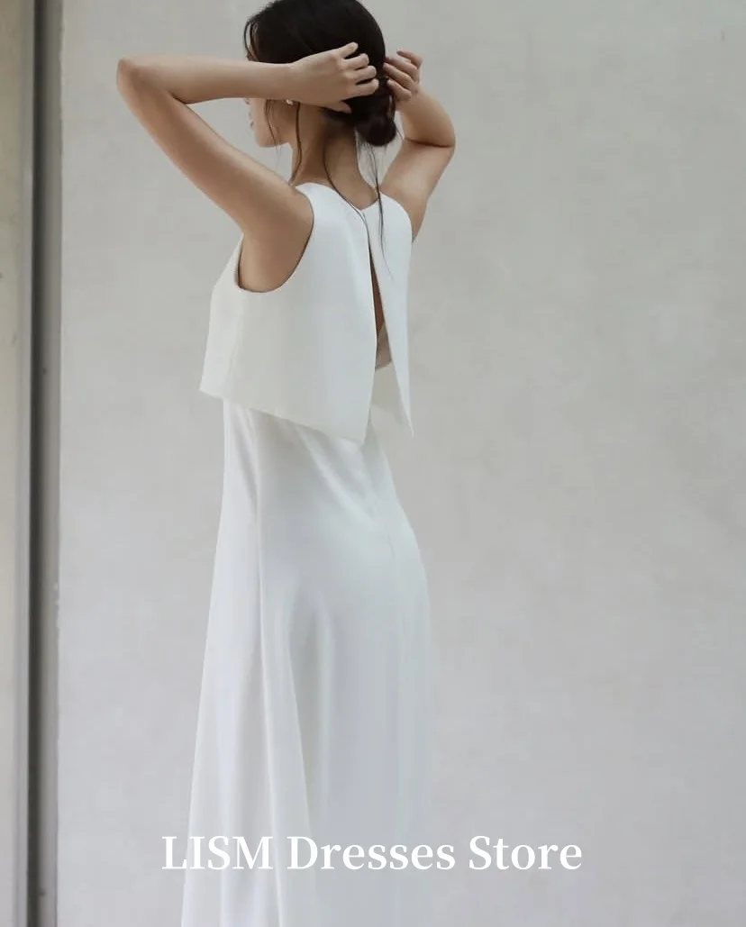 LISM O-Neck A-Line Simple Korea Wedding Dresses Customized Silk Satin Long Elegant Bridal Gowns Marriage 결혼식 드레 Photo Shoot