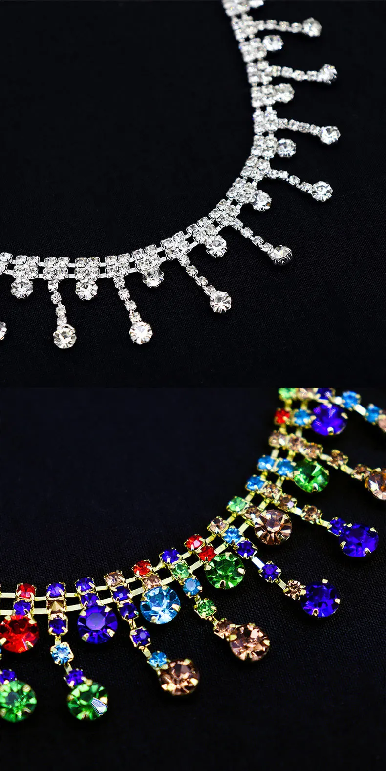 10 Yards Strass-Fransenbesatz, glitzernde Diamant-Strass-Quastenkette, Kristall-Nähzubehör, DIY-Hochzeitsgeschenk-Dekoration – Detail 5
