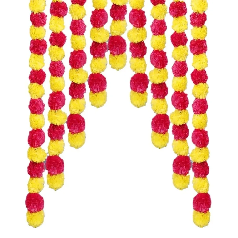 خيوط طويلة إكليل القطيفة الاصطناعية بوجا ديوالي فييستا ديكور هندي زهور القطيفة زفاف بوجا قابل لإعادة الاستخدام #5