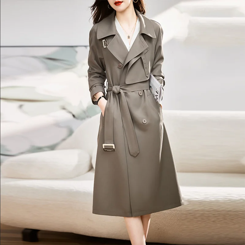 

High-End Slim Double-Breasted Casual Windbreaker Women Overcoat New Spring Autumn British Style Elegant Chic Long Trench Coat