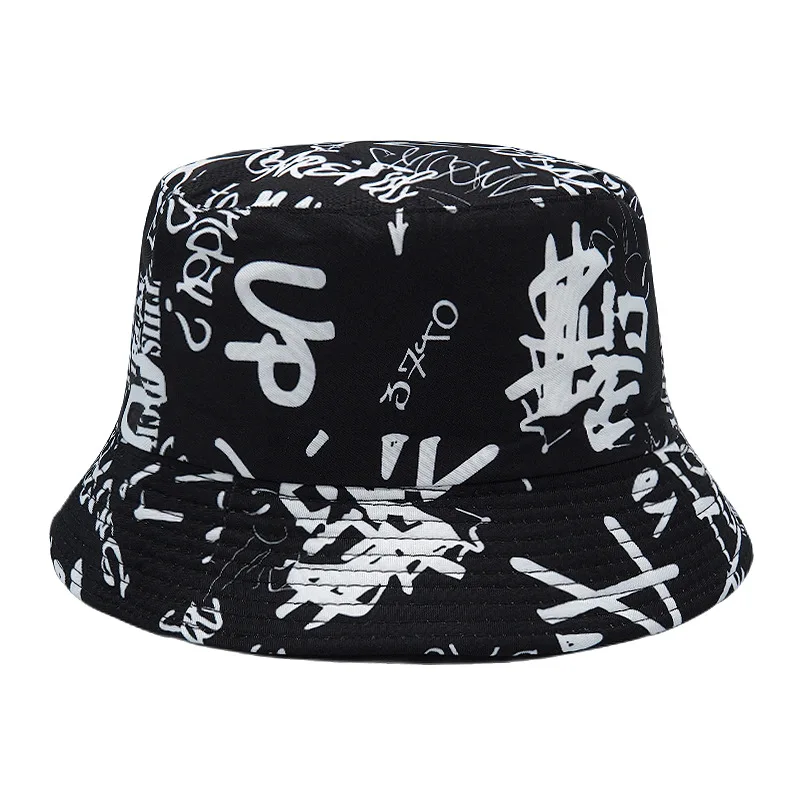 2024 Spring/Summer Number Graffiti Sun-proof Hat Reversible letter Print Bucket Hat Big Brim Unisex Outdoor Fisherman Cap